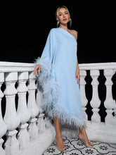 Ceridwen One Shoulder Feather Trimmed Maxi Dress